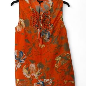 Bright Orange Floral Braided-Front Top